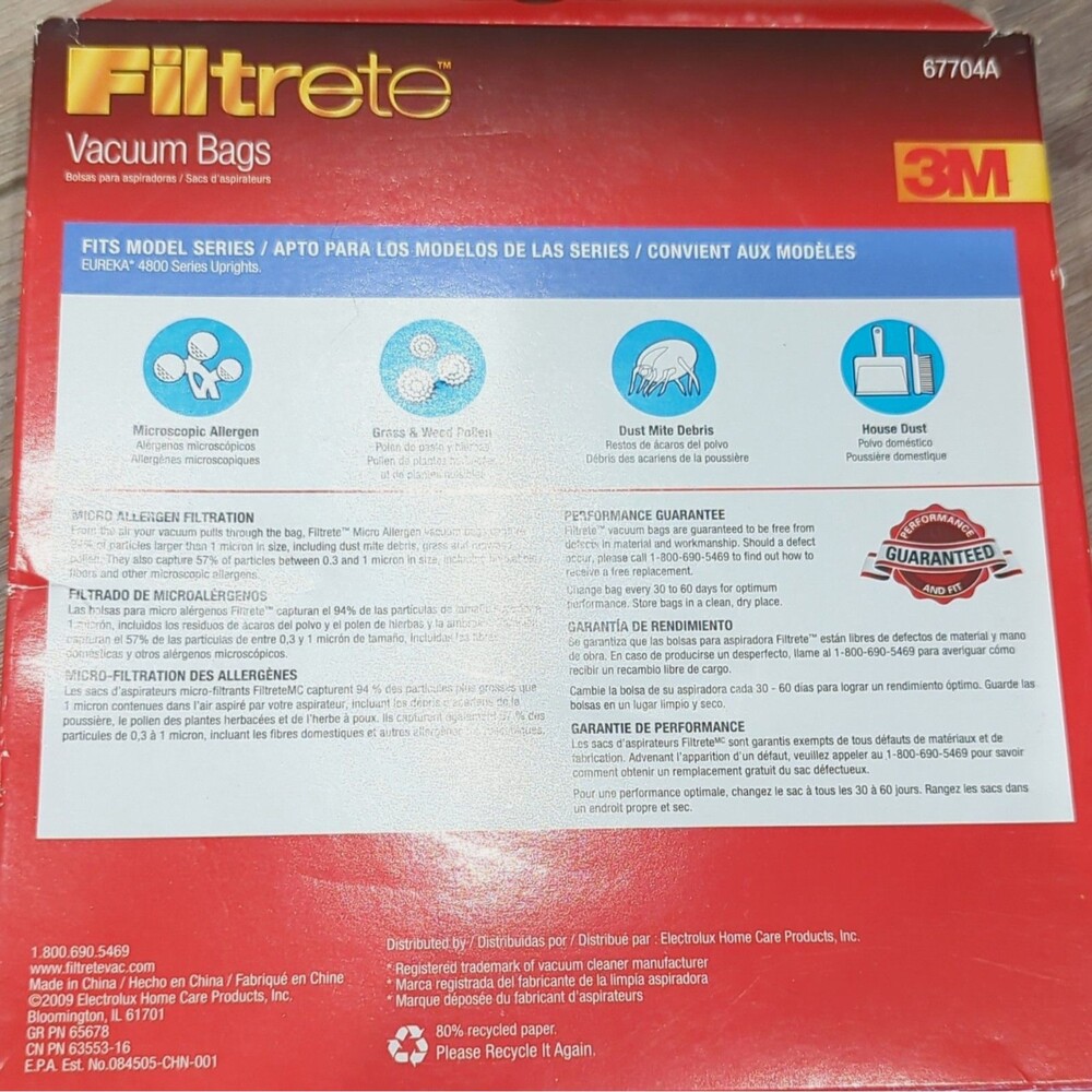 Filtrete Micro Allergen Vacuum Bags 67704A for Eureka 4800 Series Uprights